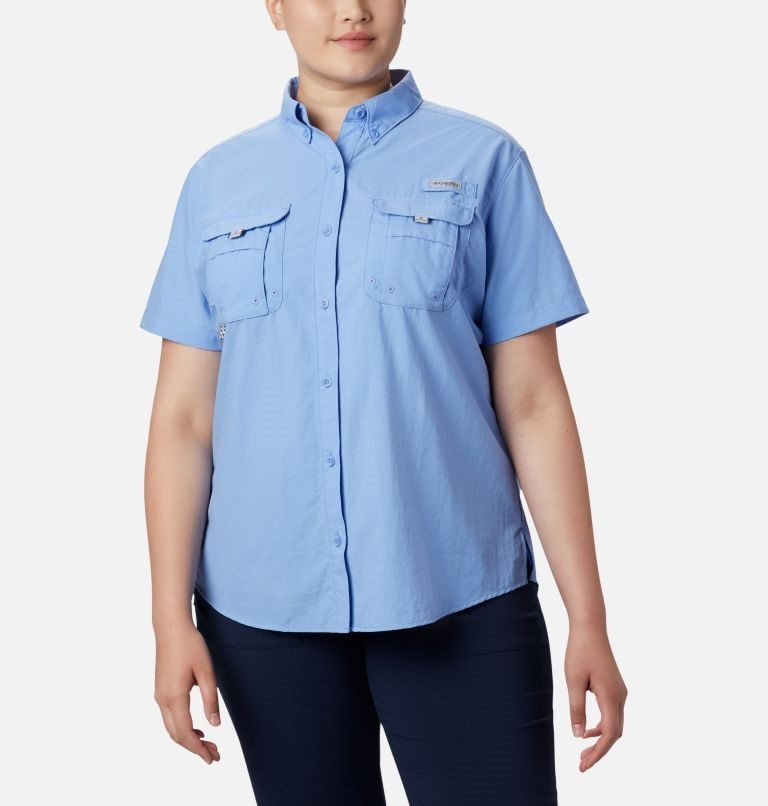 Women\'s Columbia PFG Bahama Short Sleeve Shirts Blue | Plus Size CA-U5C6A